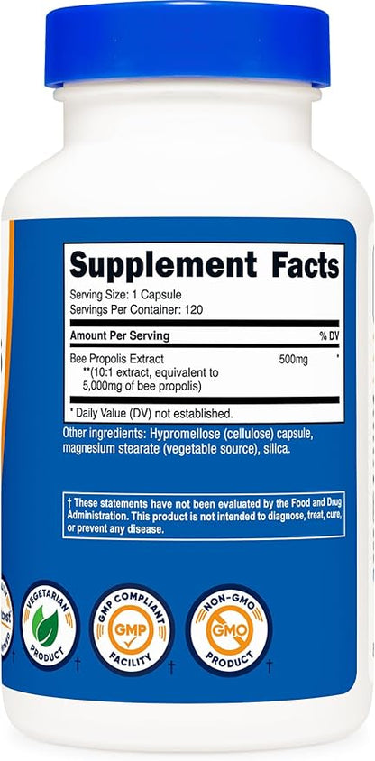 Nutricost Bee Propolis 10:1 Extract 5,000mg Equivalent, 120 Capsules - Gluten Free, Non-GMO, Vegetarian Dietary Supplement, from 500mg of 10:1 Extract
