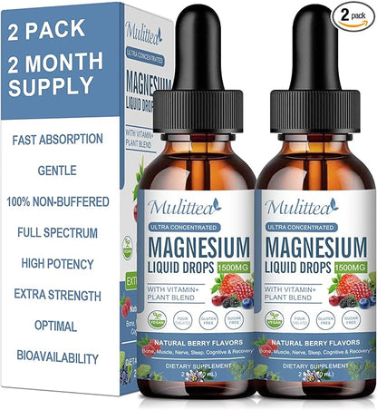 Magnesium Glycinate Liquid Drop - Triple Absorption Supplement to Support Nerves, Night, Heart, Muscles Metabolism* -Sugar-Free with Potassium, L-Theanine, Sea Moss Vitamin B,C,D3, K2-2