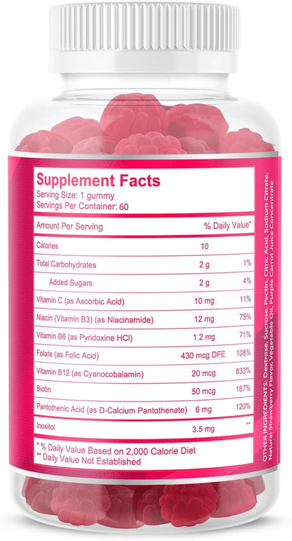 Avilana Vitamin B Complex Just for Women Vegan Gummies with Vitamin B12, B7 (Biotin), B6, B3 (Niacin), B5, B6, B8, B9 (Folate)s, Energy and Healthy Immune System (1 Pack)