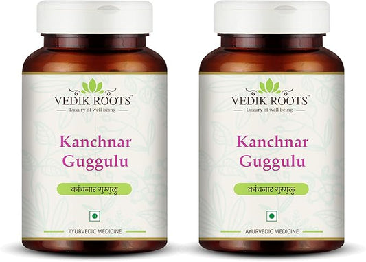 Kanchnar Guggulu - Ayurvedic Supplement for Thyroid | Hormonal Balance for Women | Reduces Joint and Muscles Pain | for Swollen Lymph Nodes | 60 Tablets (120)