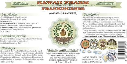 Frankincense Alcohol-Free Liquid Extract, Frankincense (Boswellia Serrata) Dried Resin Glycerite Hawaii Pharm Natural Herbal Supplement 4 oz