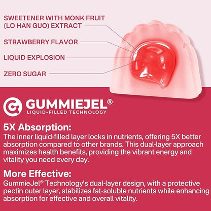 Inositol Gummies Supplement with Evening Primrose Oil for Women - 40:1 Ratio Myo-Inositol 2000mg & D-Chiro Inositol 50mg with Vit D3 B12 & Zinc, Sugar-Free for Natural Balance & Wellness, Vegan (60ct)