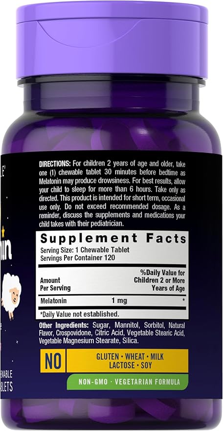 Carlyle Kids Melatonin 1mg | 120 Chewable Tablets | Fruit Flavor | Vegetarian Supplement | Non-GMO, Gluten Free Formula