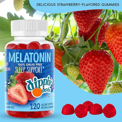 Melatonin Sleep Support Gummies (60 Count) Strawberry Sunset Creme Flavor Chews | 2.5mg Per Gummy Sleep Supplement for Children and Adults | Supplement for Faster Faster & Longer Sleep