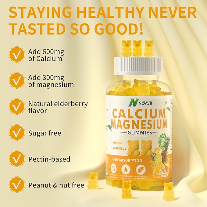 Calcium Magnesium Zinc Gummies with Vitamin D3, ashwagandha Supplement - High Potency Enhanced Absorption - Pineapple Flavor-180 Count