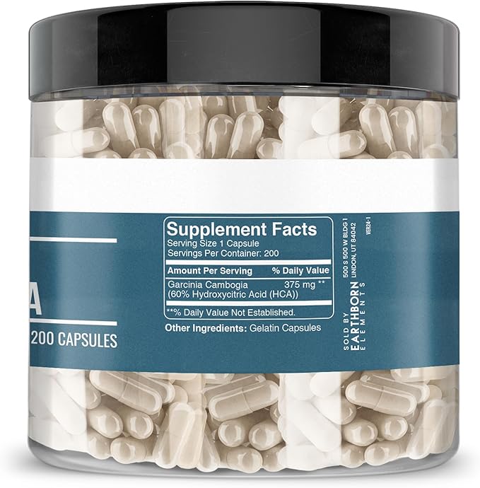 Earthborn Elements Garcinia Cambogia 200 Capsules, Pure & Undiluted, No Additives