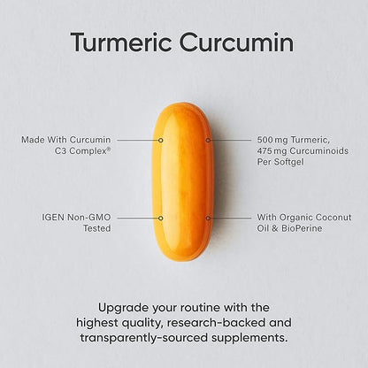 Sports Research Turmeric Curcumin C3 Complex - Softgels with Bioperine Black Pepper Extract & Organic Coconut Oil, Standardized 95% Curcuminoids - Non-GMO Verified & Gluten Free - 500mg, 120 Count