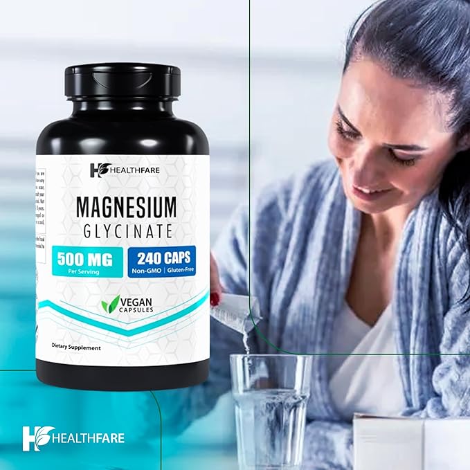 Magnesium Glycinate 500mg | 240 Veg Capsules | High-Absorption Chelated Magnesium | Gluten-Free | Non-GMO | Made in The USA