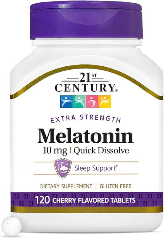 21st Century, Melatonin Quick Dissolve Tablets 10 mg, White, Cherry, 120 Count