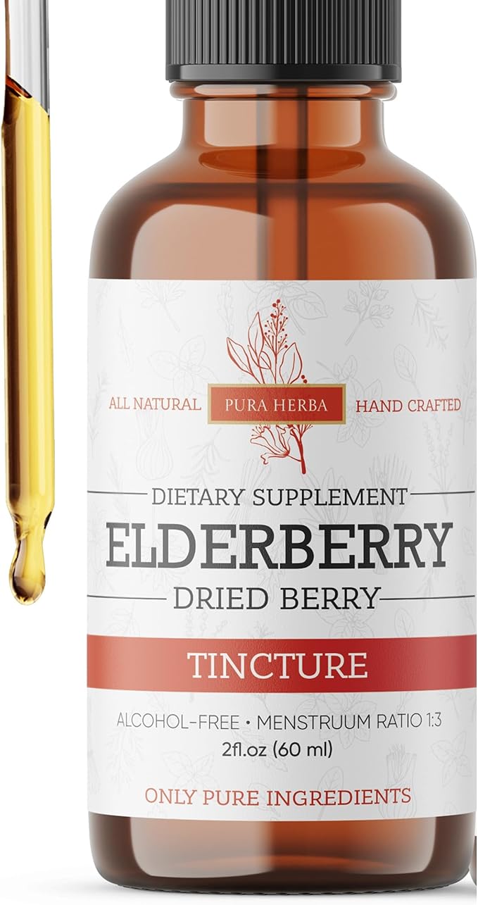 Elderberry Tincture – Organic Elderberry Extract Liquid Drops – Sambucus Herbal Supplement – Immune Support – Elderflower & Elderberry Blend – Alcohol-Free, 2 fl oz