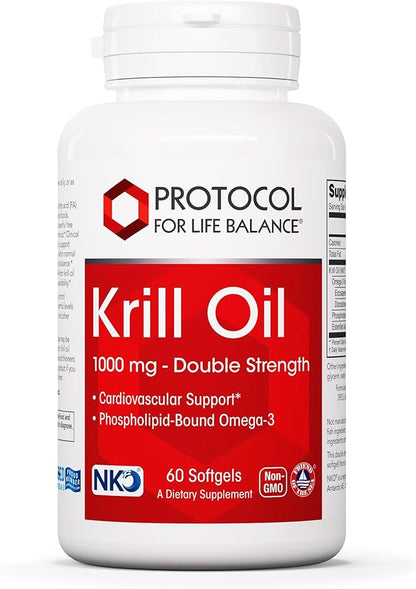 PROTOCOL FOR LIFE BALANCE Krill Oil 1,000mg - Extra Strength Krill Oil Supplement - DHA & EPA - with Astaxanthin - Support Heart, Brain, Joints - Non-GMO & Halal - 60 Softgels