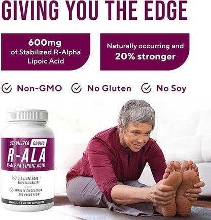 NERVE RENEW R-ALA Stabilized R Alpha Lipoic Acid 600mg Nerve Support Supplement 3 Pack