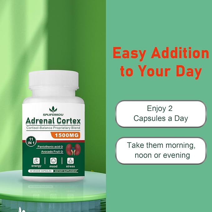 11-in-1 Adrenal Support Supplement, Cortisol Supplement with Pantothenic Acid and Ashwagandha - Supports Healthy Adrenal Function, Energy and Relaxation- 60 Capsules