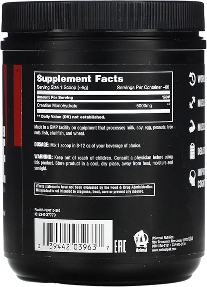 Animal Micronized Creatine, Monohydrate Powder, Unflavored, 10.58 oz (300 g)