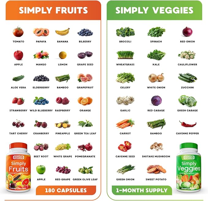 Simply Nature's Pledge - Packed with 42 Different Fruits & Vegetables - 3 Month Supply- Made with Whole Food Superfoods - with Aloe Vera – 100% Soy Free - 540 Capsules