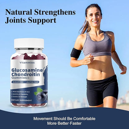 Glucosamine Chondroitin Gummies with MSM & Elderberry Extra Strength - Joint Support, Antioxidant Immune Support Supplement for Adults, Men & Women - 60 Blueberry Gummies