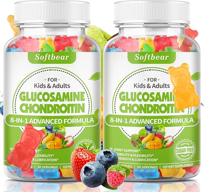 softbear Glucosamine Chondroitin Gummies with MSM Triple Strength, Organic Chewable Glucosamine Chondroitin Supplement for Joint Support Vegan Mixed Fruit Flavor 120 Gummies