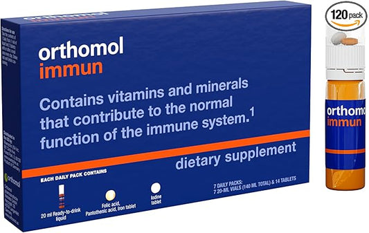 Orthomol Immun Vial, Daily Liquid Immune Support Supplement, 7-Day Supply, Includes Vitamins A, B, C, D, E, Zinc & Iodine, Premium Formula for Enhanced Immune Defense & Overall Vitality