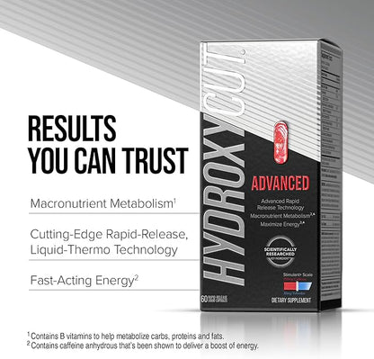 Hydroxycut Advanced - 60 Rapid-Release Liquid Capsules - Thermogenic Calorie Burn, Maximize Energy - for Women & Men
