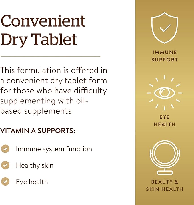 SOLGAR Dry Vitamin A 1500 mcg (5000 IU), 100 Tablets - Supports Healthy Eyes, Skin & Immune System - Non-GMO, Vegan, Gluten Free, Dairy Free, Kosher - 100 Servings (Pack of 2)