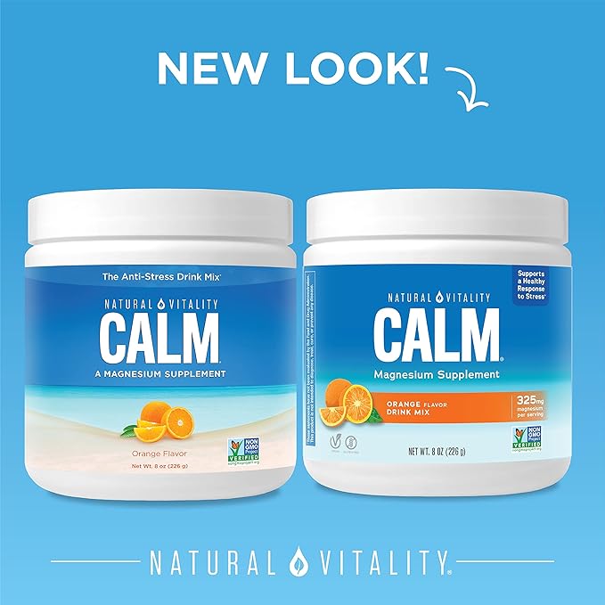 Natural Vitality Calm Magnesium Supplement, Anti-Stress Drink Mix Powder, Gluten Free, Vegan, & Non-GMO, Orange, 8 oz
