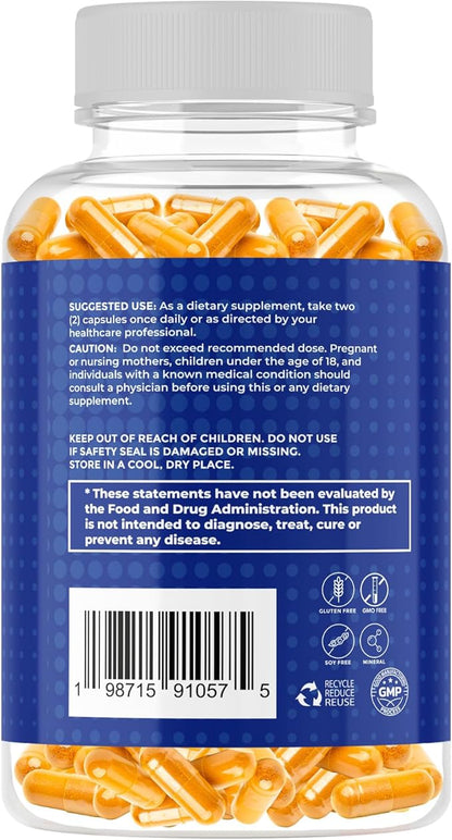Turmeric + Ginger Extract + BioPerine for Best Absorption (Black Pepper Extract), 1,300+ mg per Serving, Turmeric 95% Curcuminoids, 120 Capsules, 60 Days Supply, GMP Facility