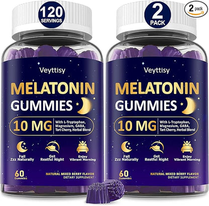 Melatonin 10mg 20mg Gummies for Adults - Extra Strength 10mg Melatonin Per Gummy with L-Theanine, Tart Cherry, Magnesium, GABA, B6 & Herbal Blend for Natural Rest - Non- Habit Forming, Sugar - Free