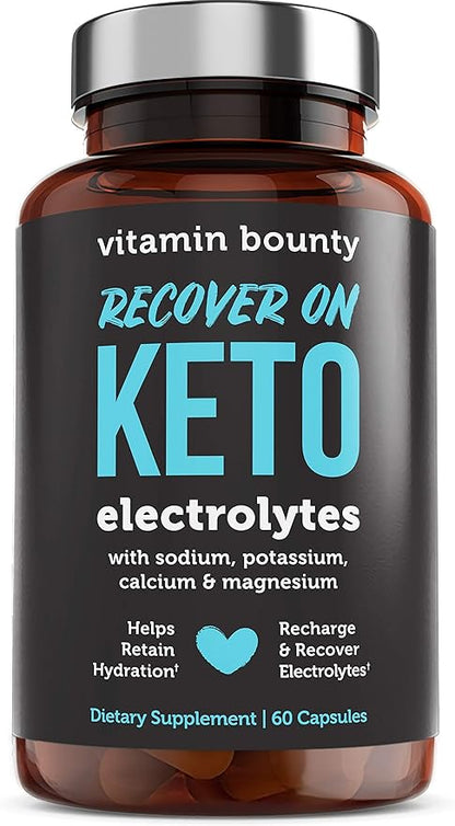 Vitamin Bounty Recover On Keto Electrolytes - Keto Supplements, Electrolyte Supplement, Keto Vitamins, Sugar Free Hydration, Boost Energy, Workout Recovery, GLP-1 Support - 60 Capsules