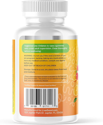 LIVEGOOD™ Organic Childrens Multivitamin Gummies, Chewable Daily Supplement with Vitamin C & Zinc for Kids, Citrus Flavor, 60 Gummies