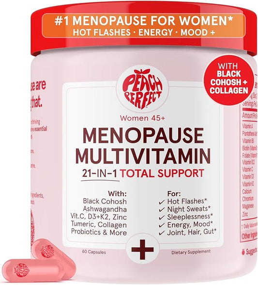 Menopause Multivitamin | 21 Vitamins for Women 45+ | Black Cohosh, Ashwagandha, Vitamin D3+K2, Probiotics & Collagen | Support for Hot Flashes, Mood Swings, Joint & Skin Health | 30 SVG