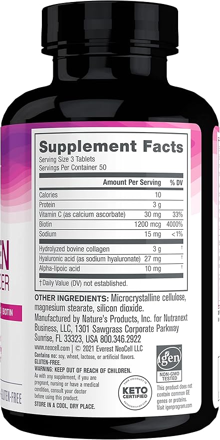 NeoCell Collagen Beauty Builder With Hyaluronic Acid and Biotin, Skin, Hair and Nails Supplement, Includes Antioxidants, Tablet, 150 Count, 1 Bottle