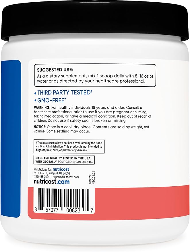 Nutricost BCAA Powder (Watermelon, 30 Servings) - Optimal 2:1:1 Ratio