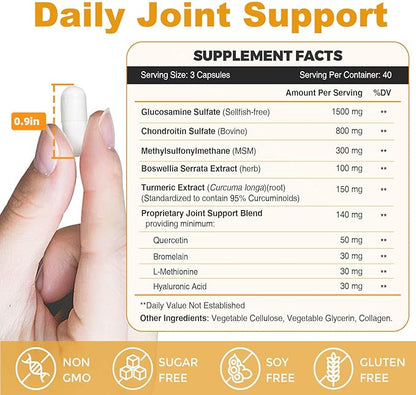 Glucosamine Chondroitin Joint Support Supplement, with MSM Turmeric Boswellia, Glucosamine Sulfate, Glucosamine Chondroitin MSM, for Joint Supports & Relief Nutritional Supplements, 120 Capsules