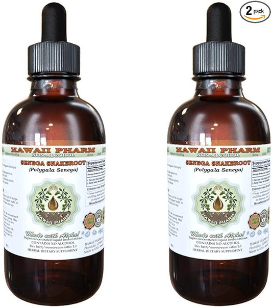 Senega Snakeroot Alcohol-Free Liquid Extract, Senega Snakeroot (Polygala Senega) Dried Root Glycerite Natural Herbal Supplement, Hawaii Pharm, USA 2x4 fl.oz