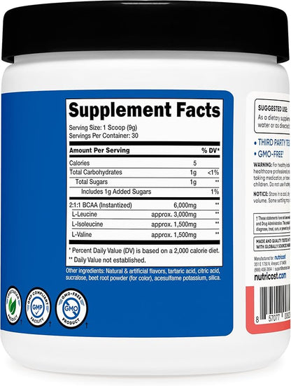 Nutricost BCAA Powder (Watermelon, 30 Servings) - Optimal 2:1:1 Ratio