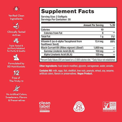 HUM Red Carpet - Skin & Hair Supplement - Black Currant Seed Oil for Glowing Skin & Strong Thicker Hair with Vitamin E & Omegas 3/6 - Hair Growth Vitamins for Women (60-Count)