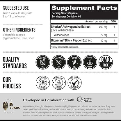 Ashwa-70®: Ashwagandha Extract - 35% Withanolides | Max Strength, Highest Withanolide Concentration - Mood & Performance - Enhanced Absorption with BioPerine® Black Pepper (60 Capsules)