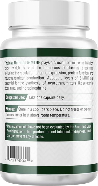 Professional Strength L-Methyl Folate 15mg - Active 5-MTHF Form - Supports Mood, Methylation, Cognition - Bioavailable Vitamin B9 (60 Capsules) - Vegan, Non-GMO, Gluten-Free
