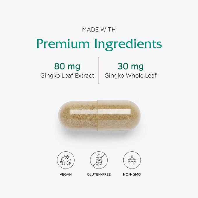 Vitanica Ginkgo - Brain Health Supplement - Supports Blood Flow & Circulation in Women & Men - Herbal Supplement That Uses Ginkgo Extract & Leaf - Lady - 90 Capsules