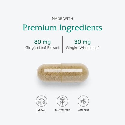 Vitanica Ginkgo - Brain Health Supplement - Supports Blood Flow & Circulation in Women & Men - Herbal Supplement That Uses Ginkgo Extract & Leaf - Lady - 90 Capsules