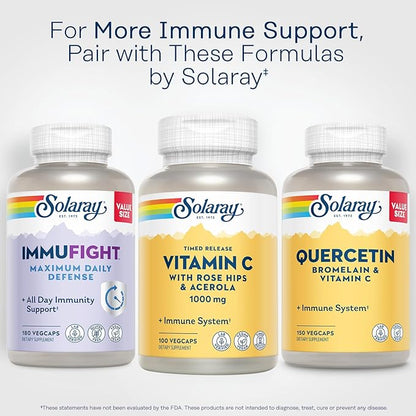 SOLARAY Vitamin C 1000mg - Time Release Vitamin C Capsules w/Rose HIPS and Acerola for Bioflavonoid Support - Two-Stage, All-Day Immune Support - Vegan, 60 Day Guarantee, 100 Servings, 100 VegCaps