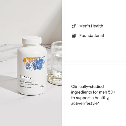 THORNE Men's Multi 50+ - Comprehensive Daily Multivitamin with Vitamins A, B6, B12, C, D, E, Zinc & More - Support Heart, Brain, Prostate, Muscle & Immune Health* - 180 Capsules