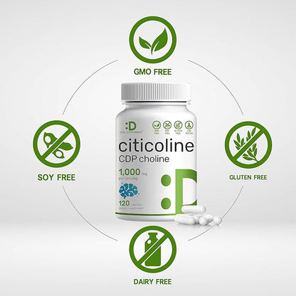 DEAL SUPPLEMENT Citicoline CDP Choline, 1,000mg Per Serving, 120 Capsules – Extra Strength Choline Supplements – Nootropic B Vitamin Properties – Promotes Brain Health, Memory, & Focus – Non-GMO