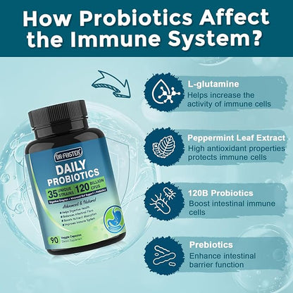 Probiotics for Women-Men Digestive Health with 120 Billion CFUs, Prebiotics and Probiotics for Women-Men, Digestive Enzymes, Nutrient Absorption, Immune Support, 90 Veggie Caps (45 Days Supply)
