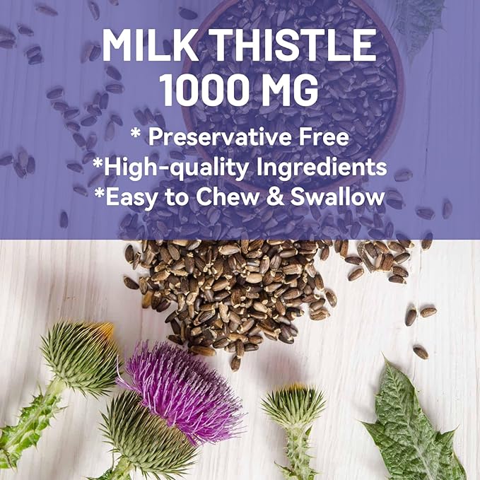 Milk Thistle Gummies, Milk Thistle Extract 1000mg, Liver Detox, Antioxidant Support, Non-GMOs, Non-Gluten, Vegan, Milk Thistle Supplement, 60 Count