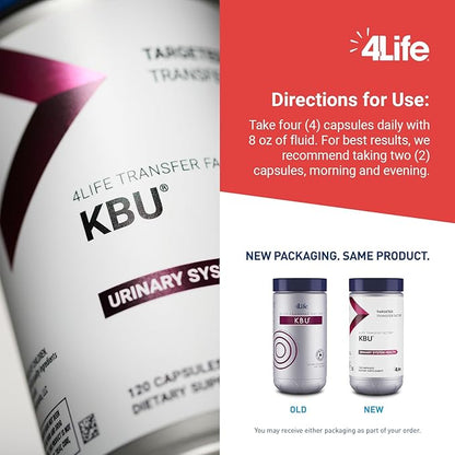 4Life KBU, Urinary Supplement, Transfer Factor for Bladder & Kidney Health with Cranberry, Blueberry, Dandelion & Juniper Berry - 120 Veggie Capsules