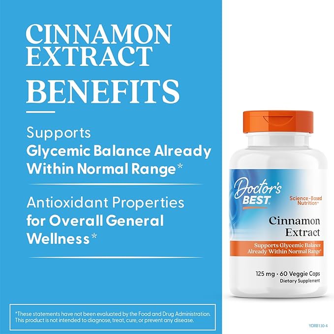 Doctors BEST Cinnamon Extract Cinnulin PF, Supports Glycemic Balance Already Within Normal Range, Non-GMO, Gluten Free, Vegan 60 Veggie Caps