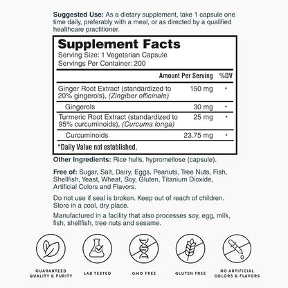 Nature's Lab Ginger Supreme - Ginger Extract, Turmeric Extract - 200 Ct