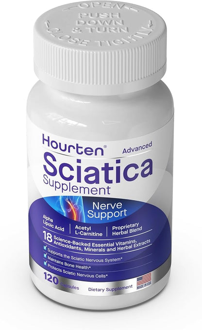 Advanced Sciatic Nerve Support Relief: Alpha Lipoic Acid - 18 in 1 Sciatica Supplements - Vitamin B Complex - Made in USA (120 Capsules)