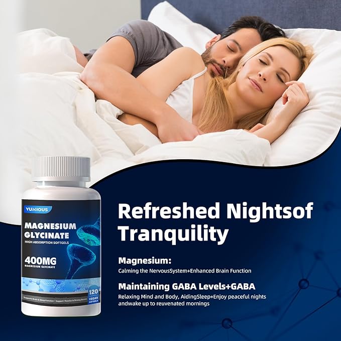 Magnesium Supplement Softgels, Easy Absorption Magnesium Glycinate Gelatin Capsule 400mg, High Bioavailability Magnesium for Sleep & Calm Support, Nervous, Muscle & Bone Health